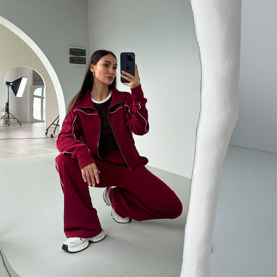 Damen sportliches Freizeitanzug-Set mit stylischem Schnitt und Kontrastnähten Stalluxe
