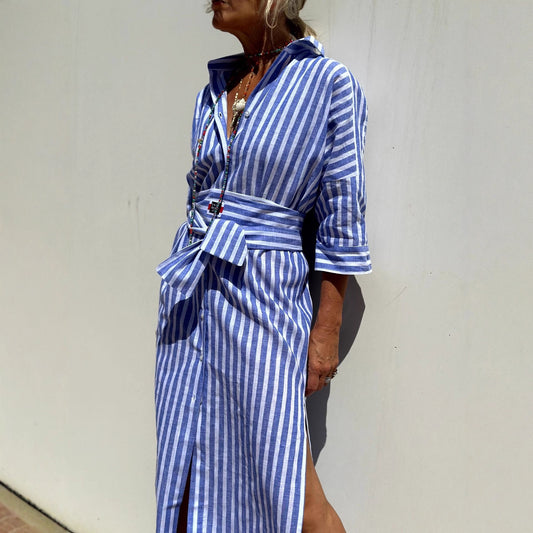 Damen Hemdblusenkleid mit modernem Schnürdesign und seitlichen Schlitzen Stalluxe