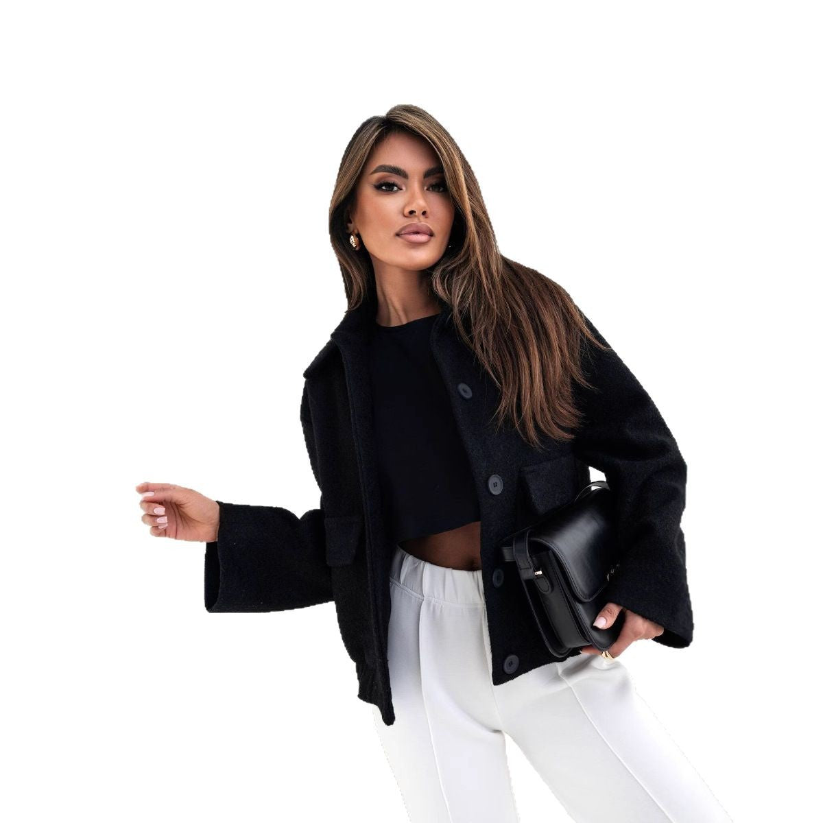 Damen Oversized Wolljacke mit Knopfdetails und elastischen Ärmeln Stalluxe