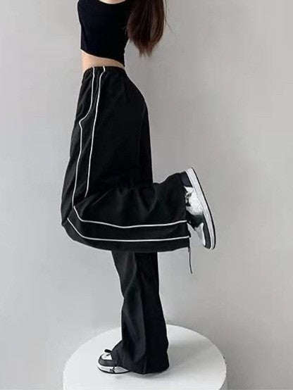 Damen Sportliche Palazzo-Hose mit elastischem Bund und Kontrastnähten Stalluxe