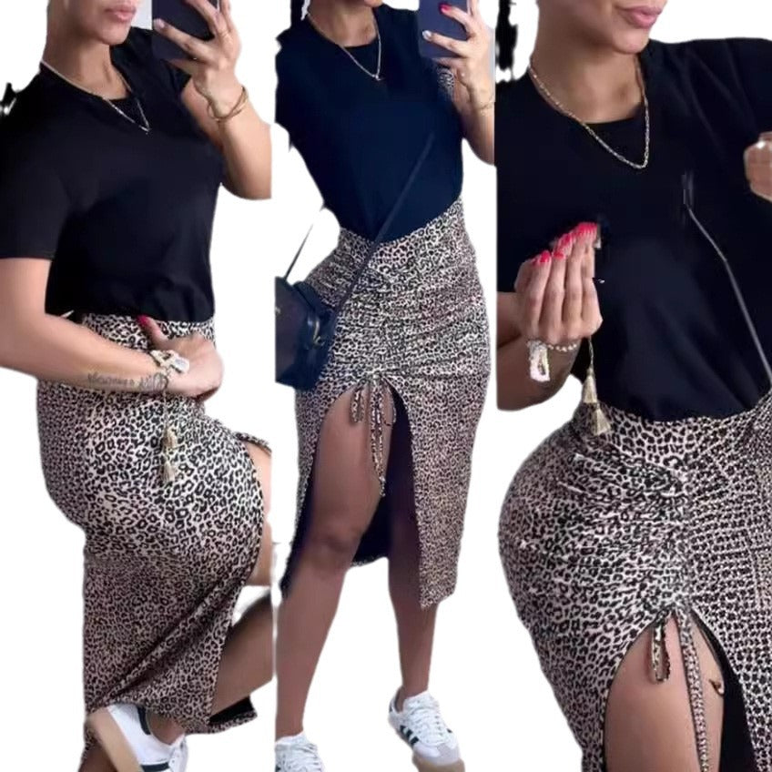 Damen Figurbetonte Rock mit Kordelzug und 'Löwenmuster' Stalluxe