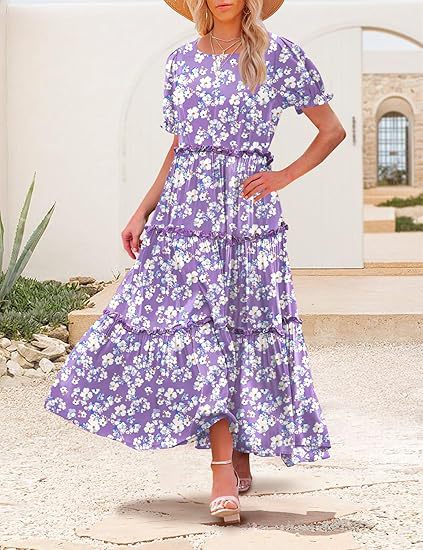 Damen Maxikleid im floralen Bohème-Stil mit Rüschendetails Stalluxe