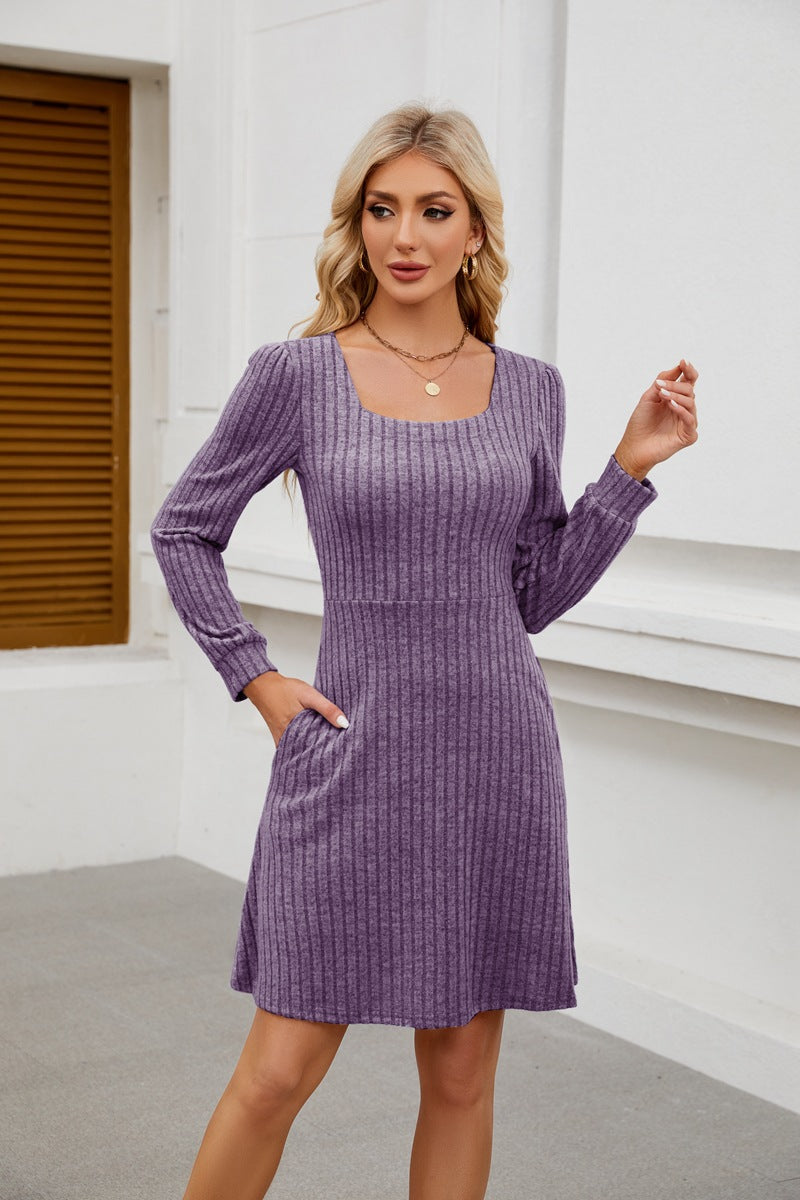 Damen Strickkleid mit Quadrat-Auschnitt und Taschen Stalluxe