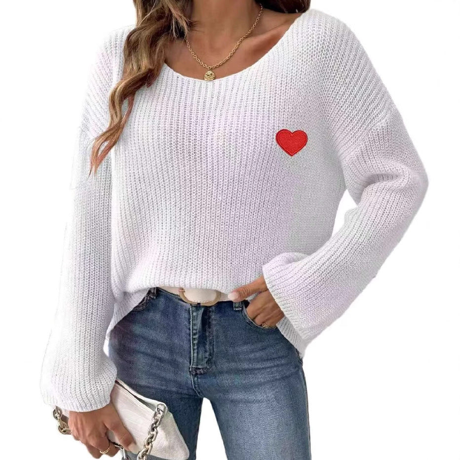 Damen Lockere Strickpullover mit Herzapplikation Stalluxe