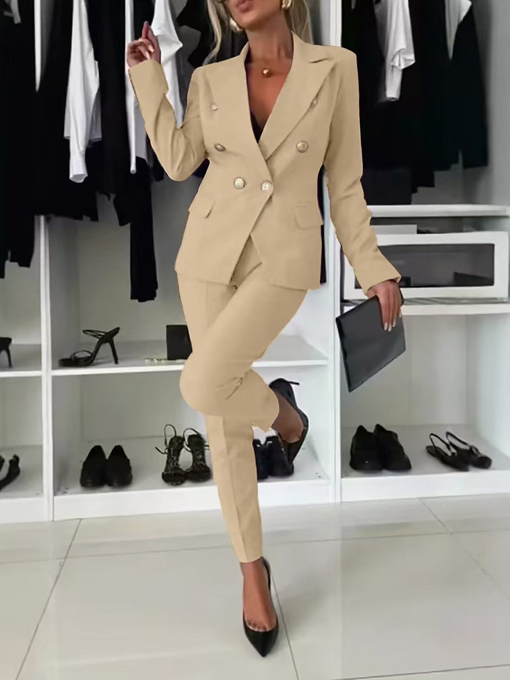 Damen Elegantes Blazer-Set mit taillierter Hose und doppelter Knopfleiste Stalluxe