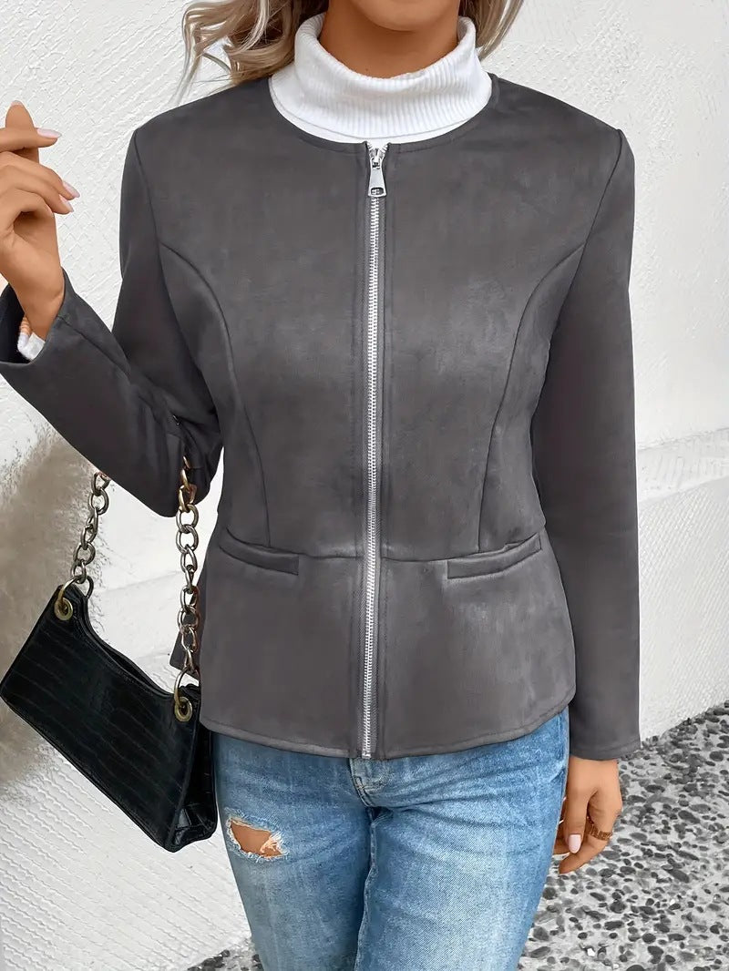 Damen modische Kunstlederjacke mit femininer Passform und Reißverschluss Stalluxe