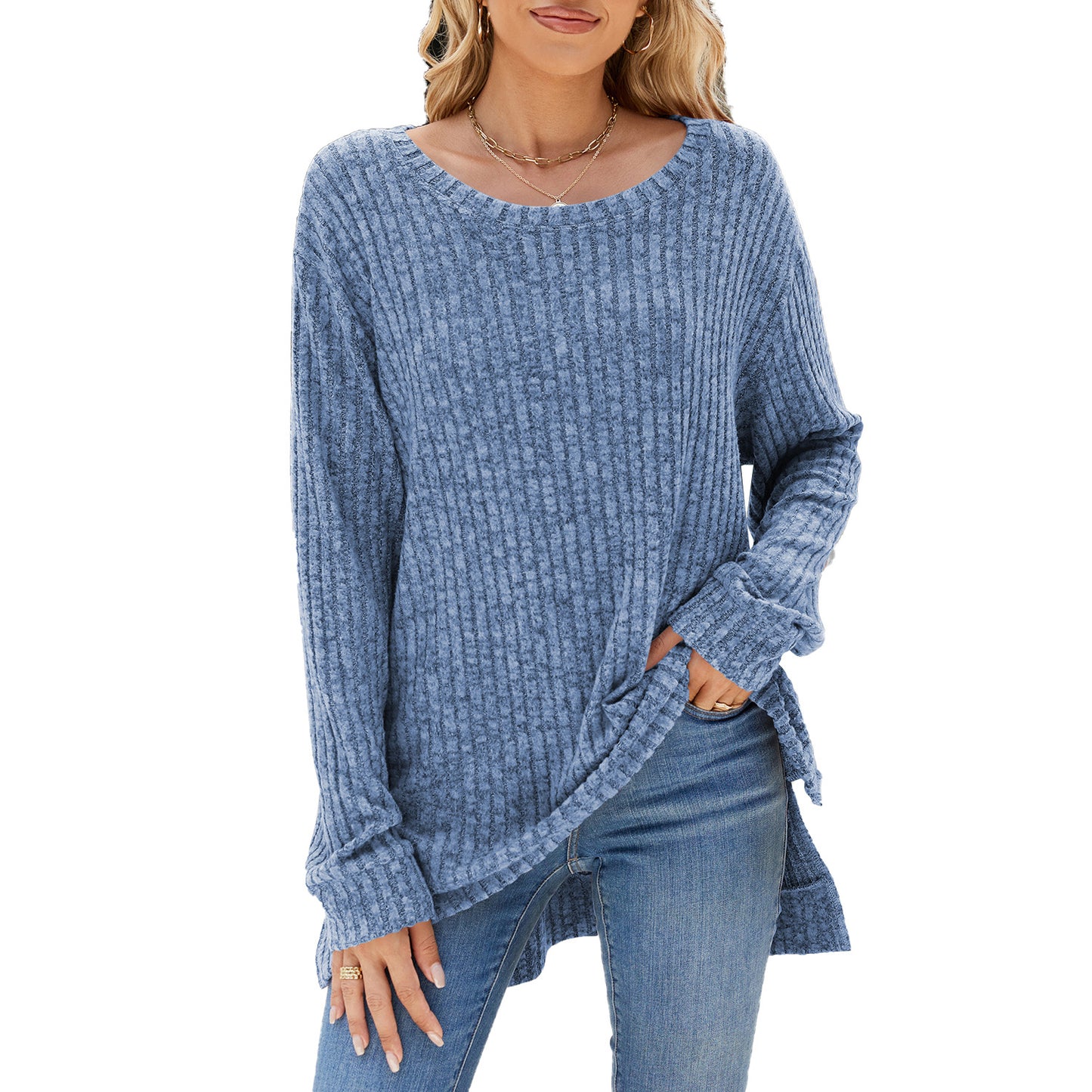 Damen lässiges Langarmshirt aus samtigem Rippstrick Stalluxe