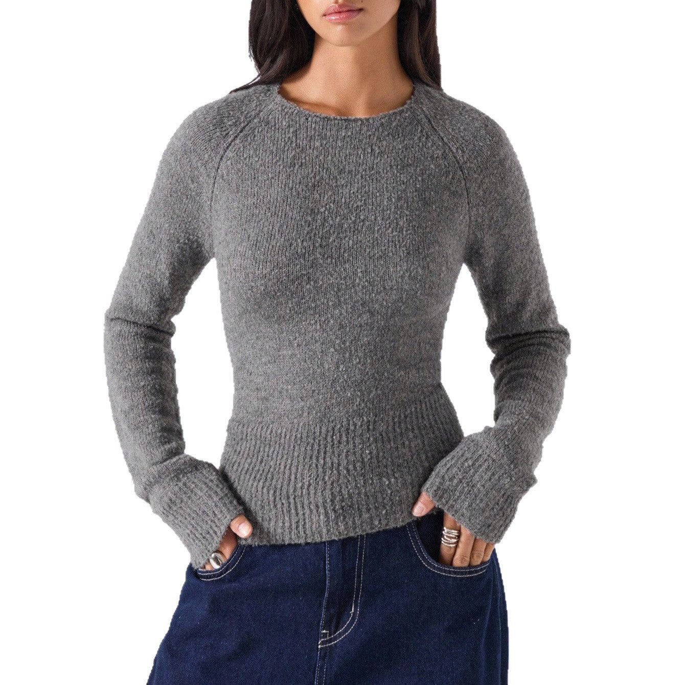 Damen Strickpullover mit geripptem Saum und bequemem Schnitt Stalluxe