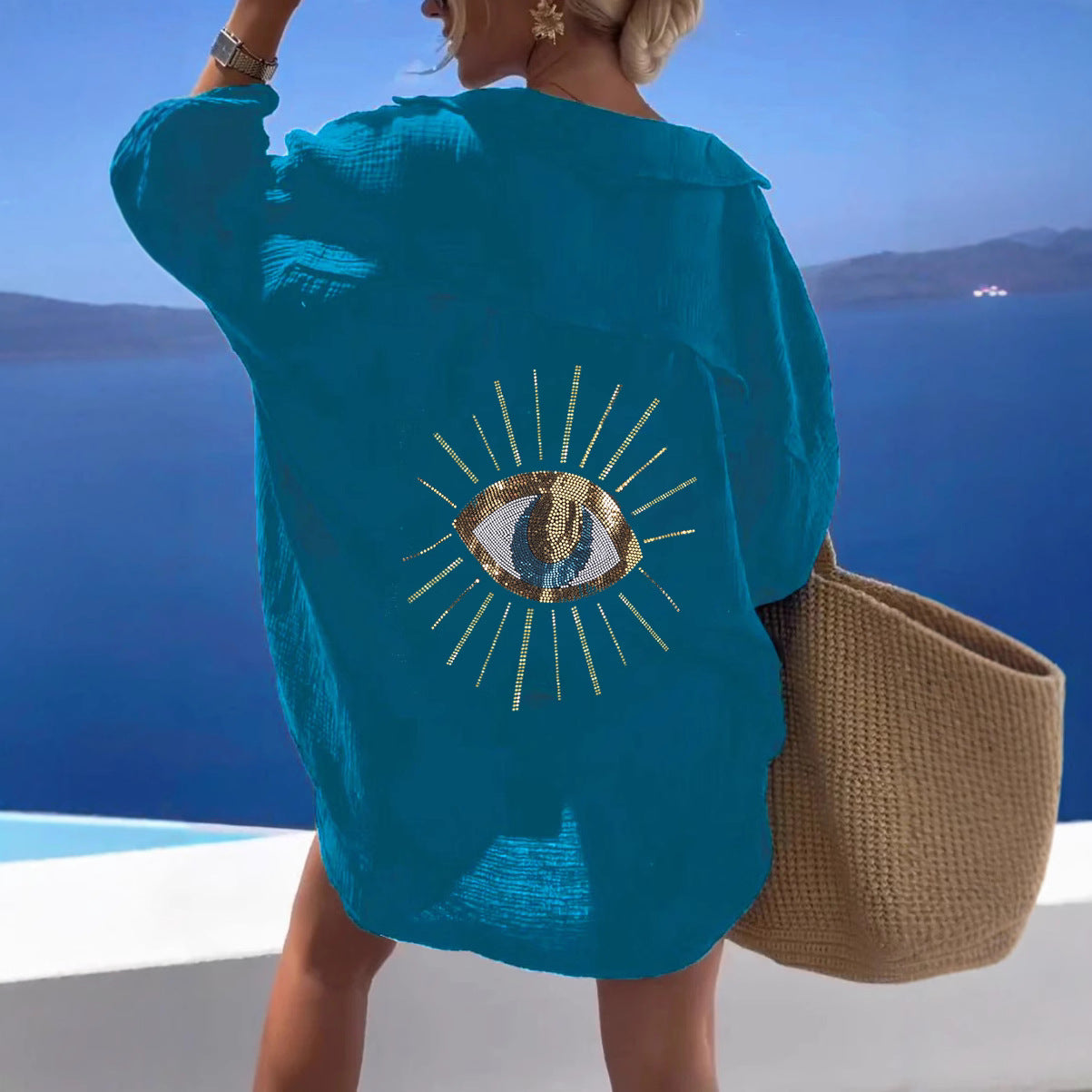 Damen Langarm-Hemdjacke mit auffälligem Augenprint Stalluxe