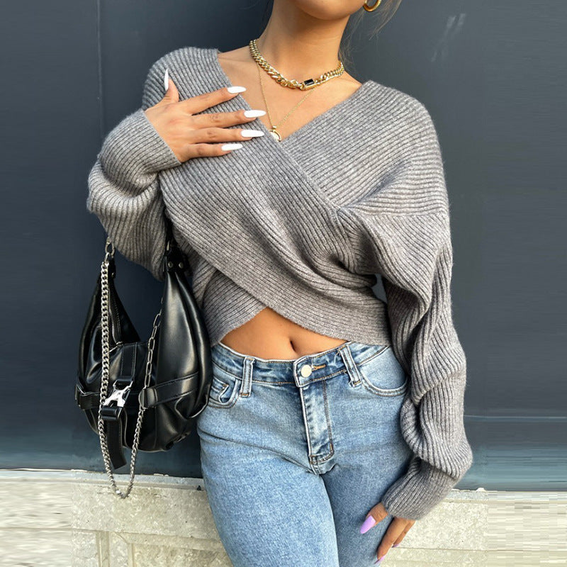 Damen Gemütlicher Strickpullover mit modernem Wickeldesign Stalluxe