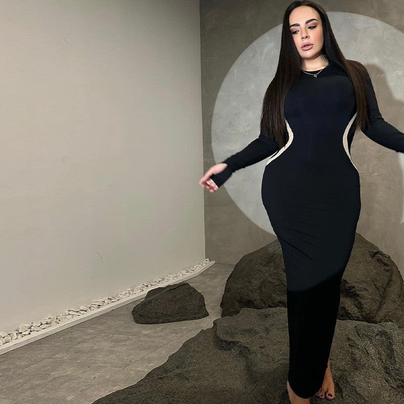 Damen figurbetontes Langarmkleid mit raffinierten Seiteneinsätzen Stalluxe