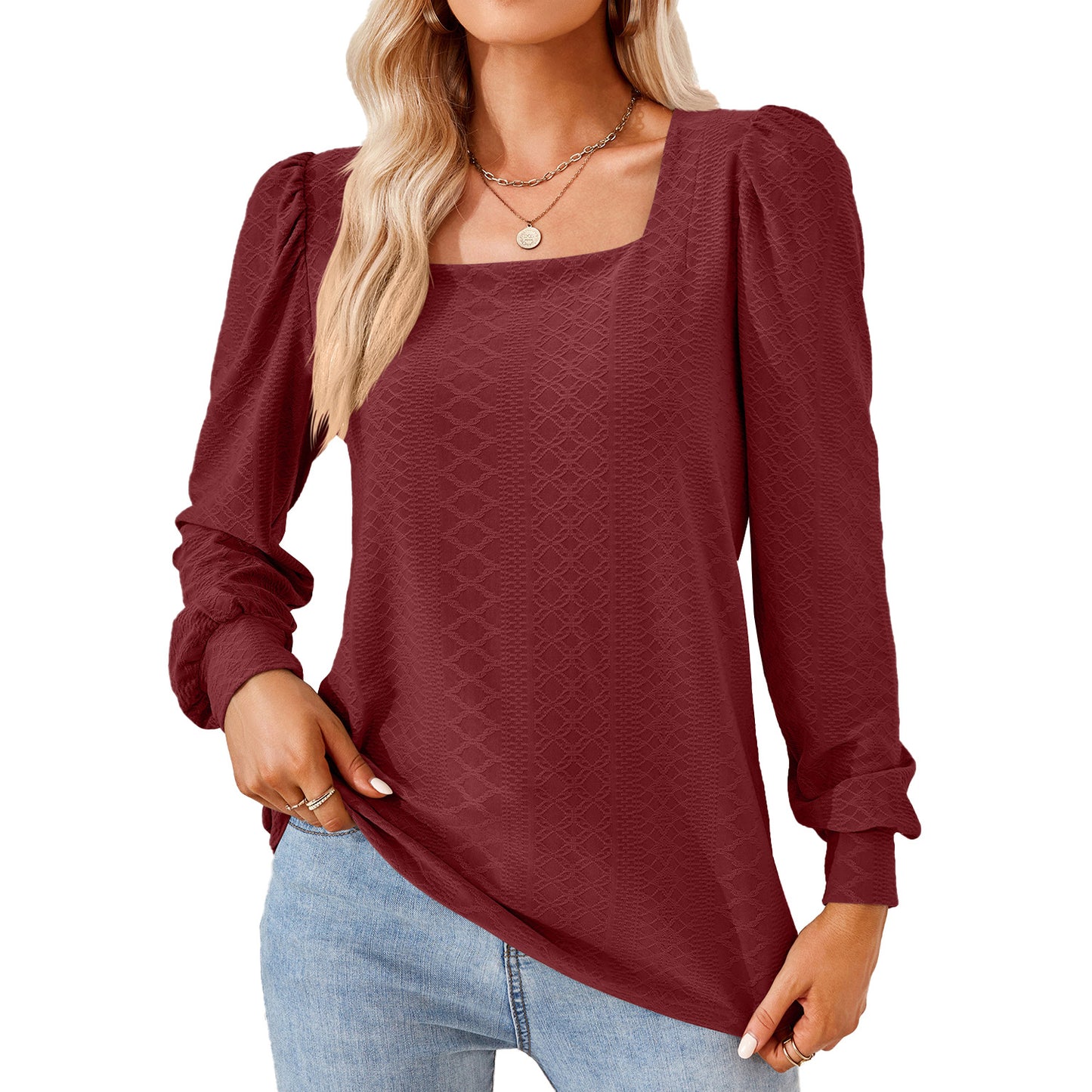 Damen Leichtes Blusenshirt mit eleganten Puffärmeln und strukturiertem Design Stalluxe