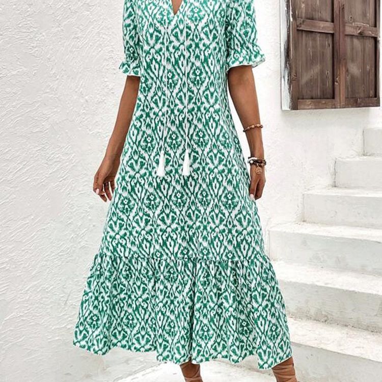 Damen Maxikleid mit modernem Boho-Design und lässigem V-Ausschnitt Stalluxe