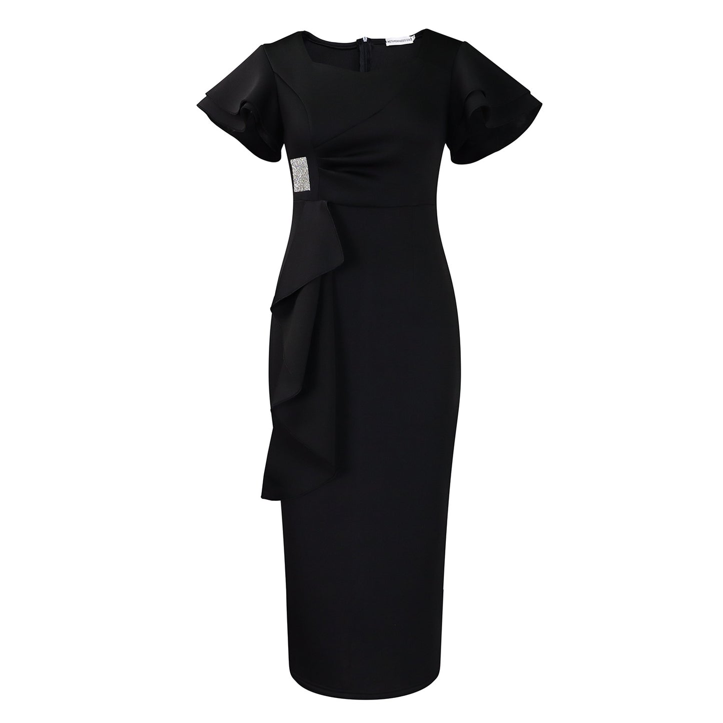 Damen elegantes figurbetontes Kleid mit Rüschendetails und asymmetrischem Saum Stalluxe