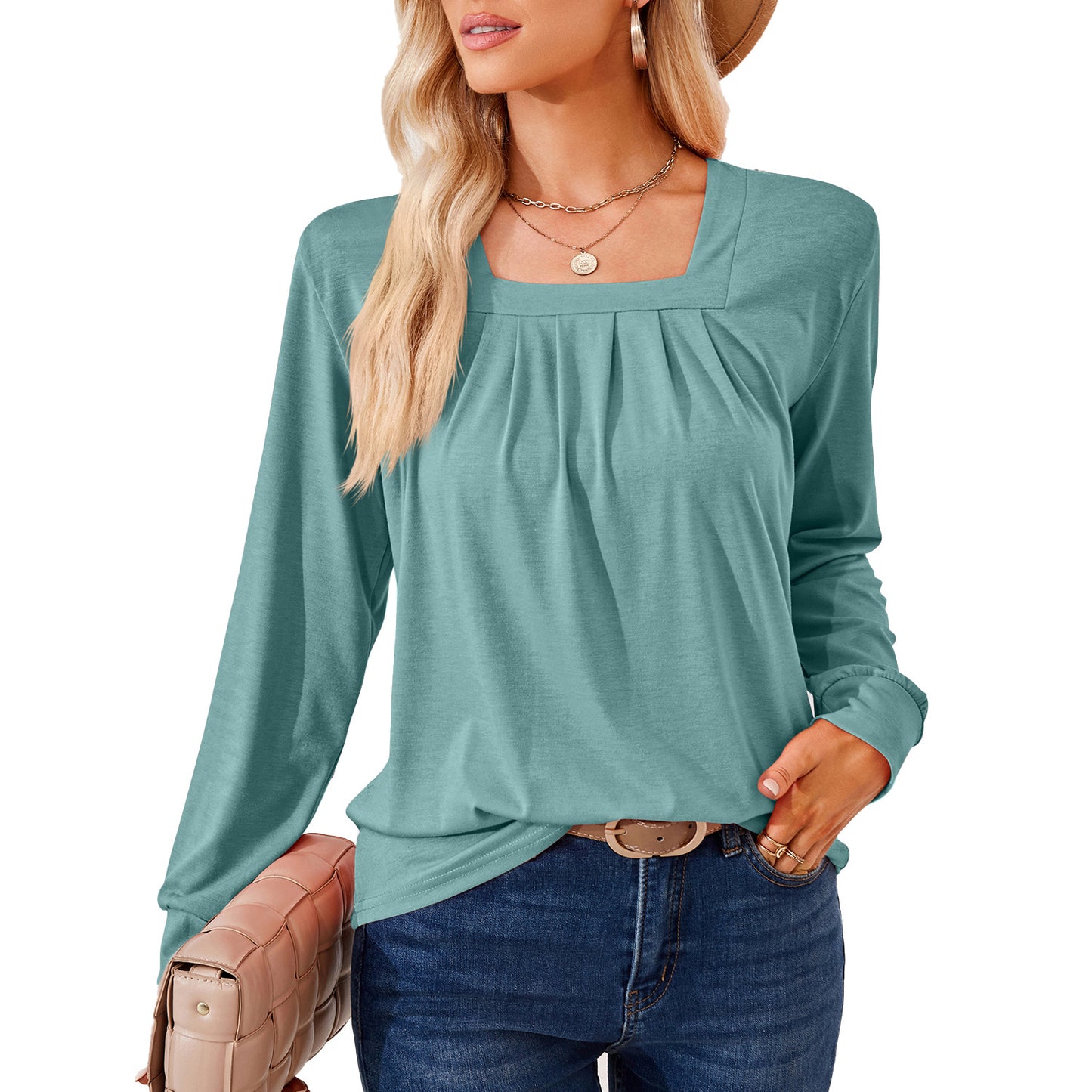 Damen Langarmshirt mit quadratischem Ausschnitt und femininer Raffung Stalluxe