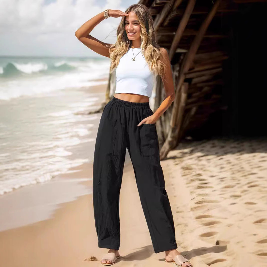 Damen luftige Freizeithose mit elastischem Bund und vielseitigen Taschen Stalluxe