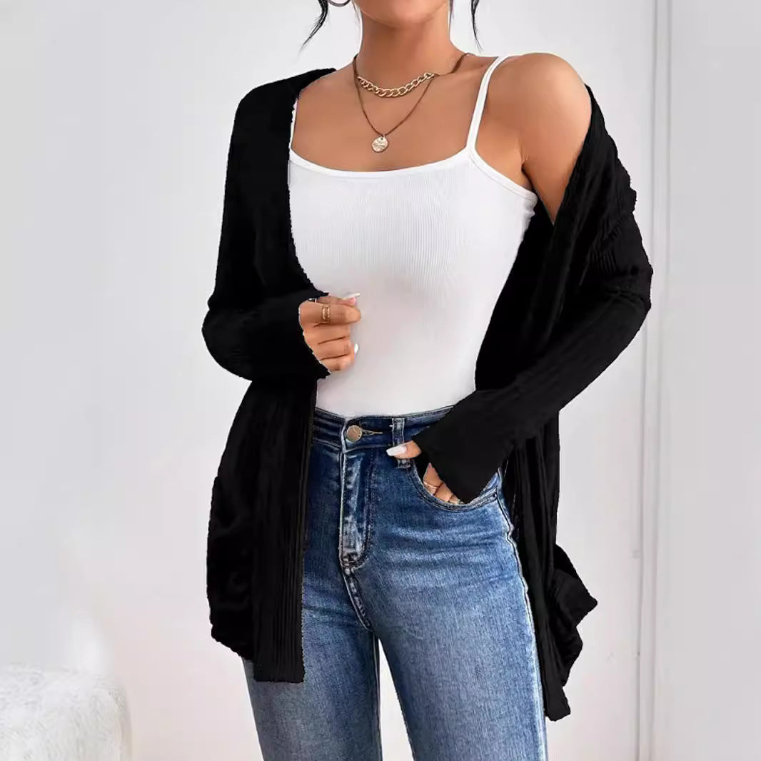 Damen Strickjacke mit raffinierten Rüschen und seitlichen Taschen Stalluxe