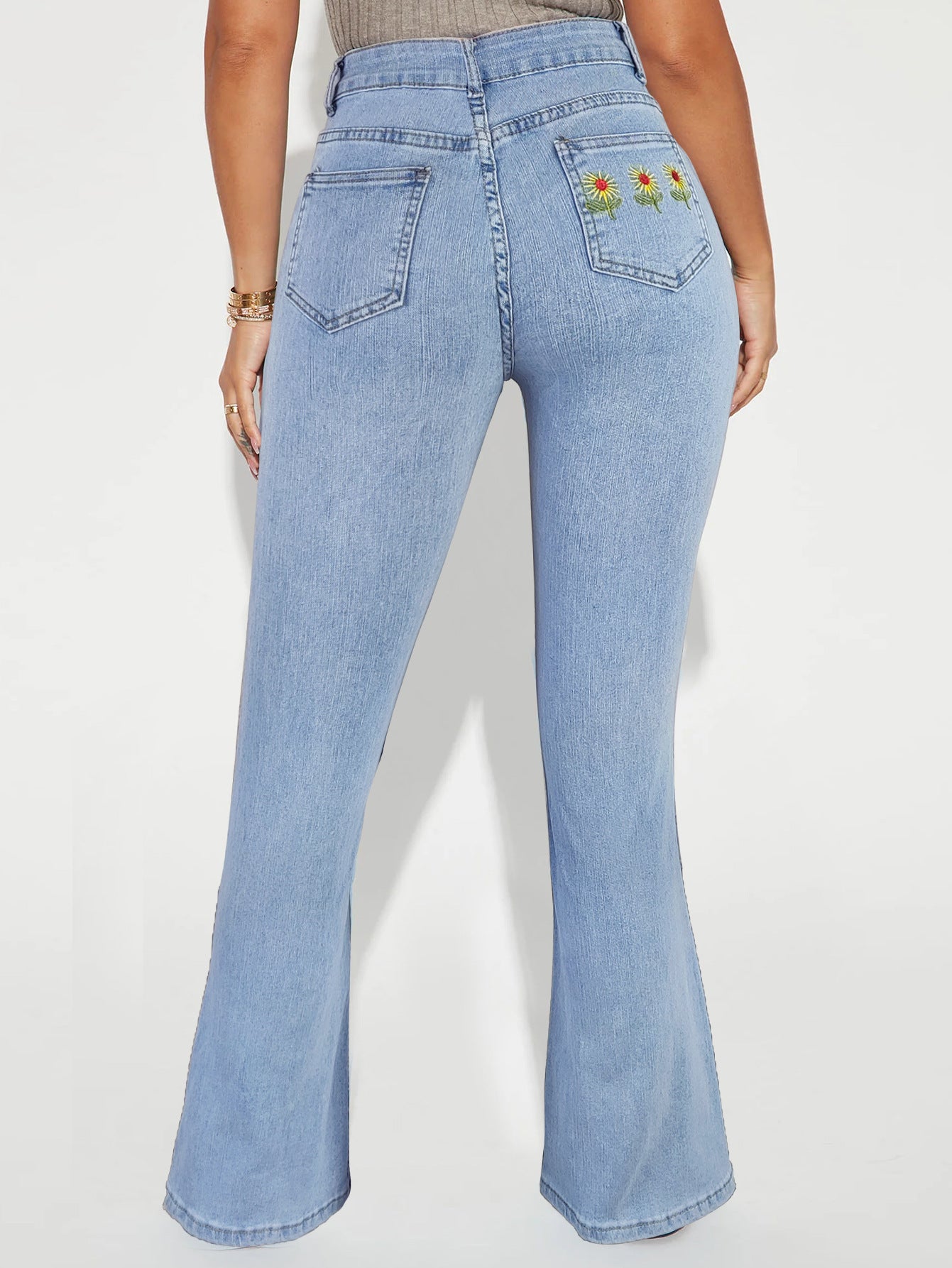 Damen Flared Jeans mit floralem Stickdesign und hohem Taillenschnitt Stalluxe