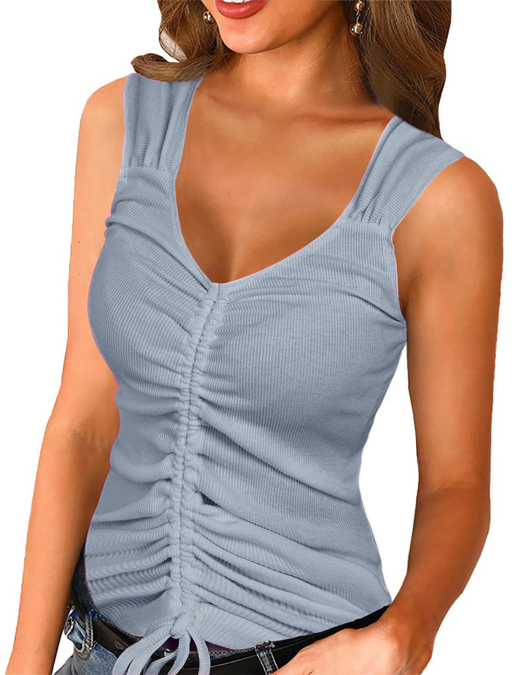 Damen raffinierte Rüschenbluse mit V-Ausschnitt Stalluxe