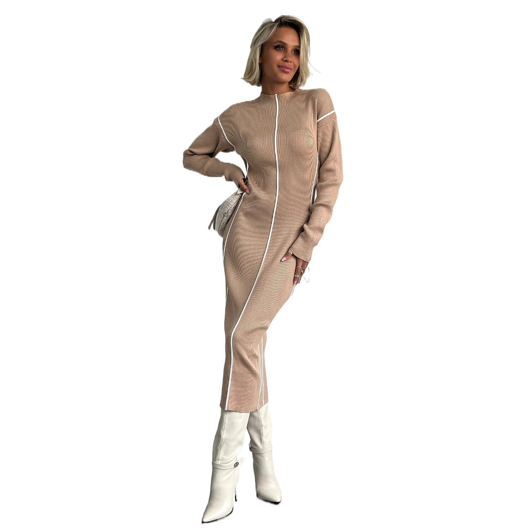 Damen elegantes Strickkleid mit raffinierten Kontrastnähten und figurbetontem Schnitt Stalluxe