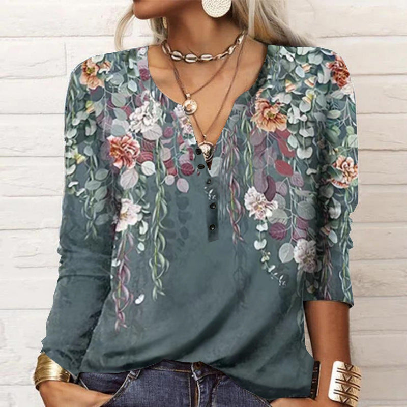 Damen Langarmshirt mit floralen Mustern und Halsausschnitt Stalluxe