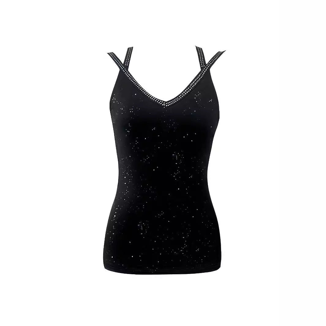 Damen Oberteil mit funkelndem Galaxie-Design und eleganten Spaghetti-Trägern Stalluxe