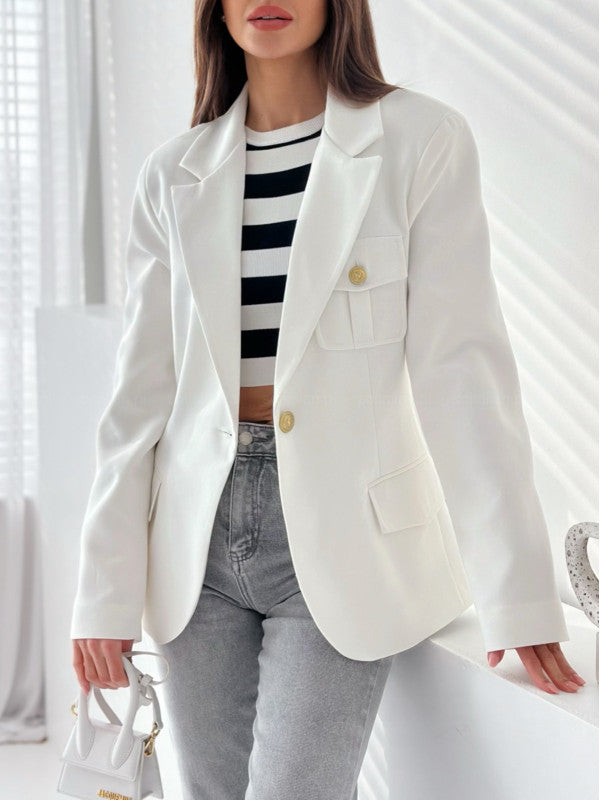 Damen Modischer Blazer mit aufgesetzten Taschen und eleganten Knopfdetails Stalluxe