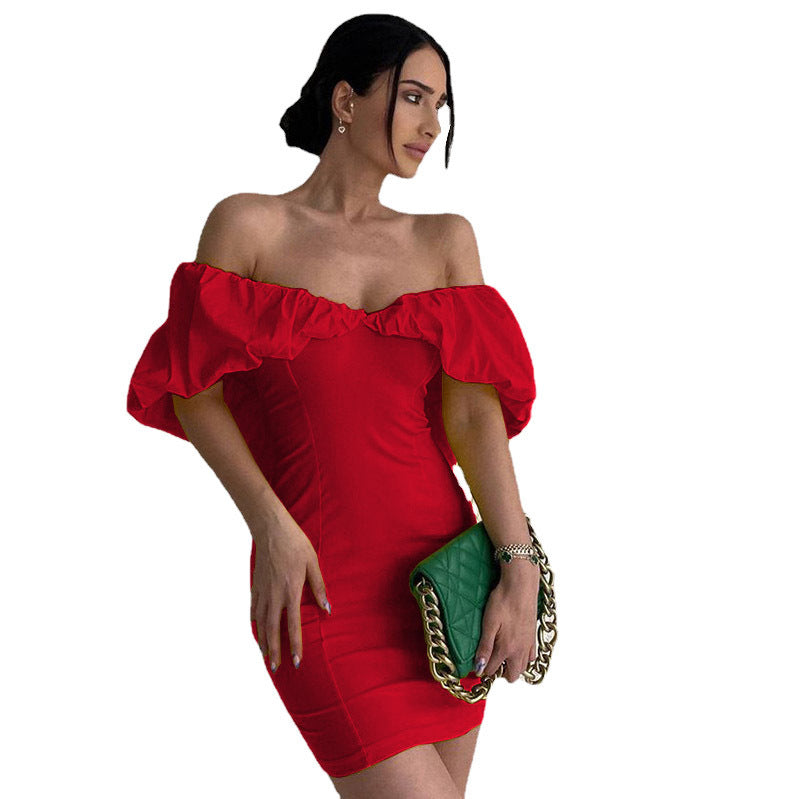 Damen Kurzarm Minikleid mit schulterfreiem Design und Rüschensaum Stalluxe