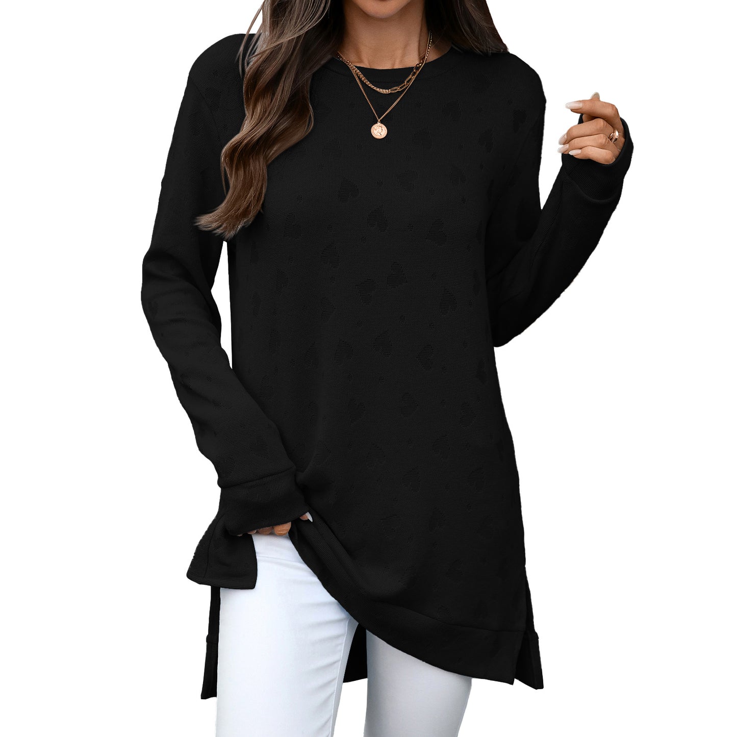 Damen lässiges Langarm-Tunika mit eingewebtem Muster Stalluxe