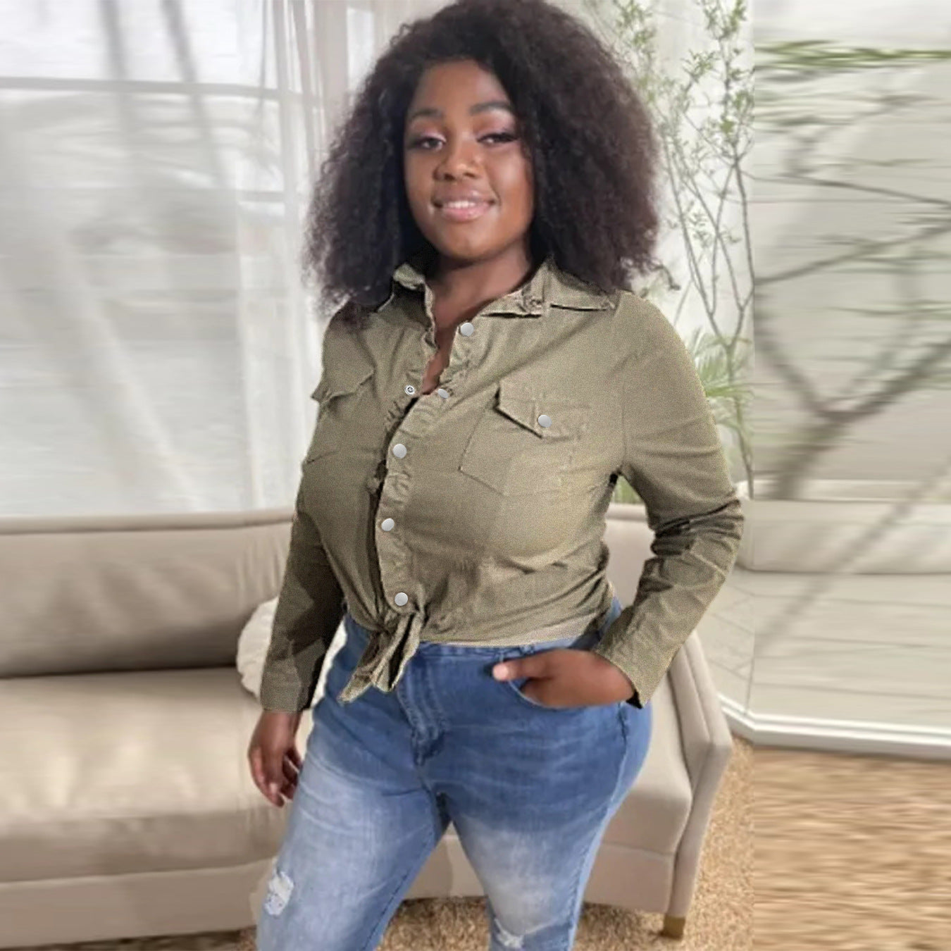 Damen Jeansbluse mit Knopfdetails und asymmetrischem Saum Stalluxe