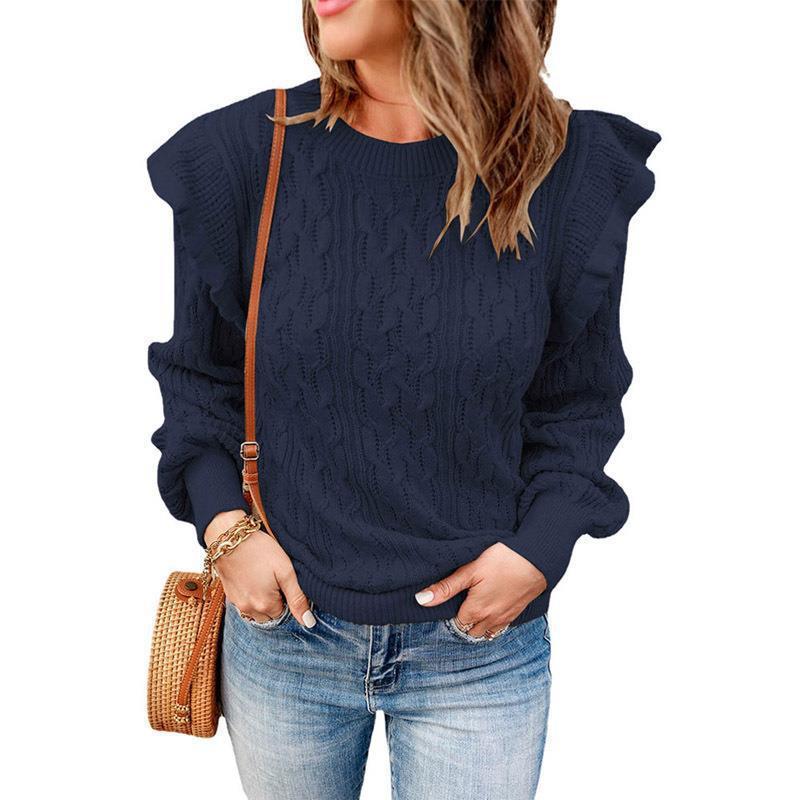 Damen Oversized Strickpullover mit Rüsche Stalluxe