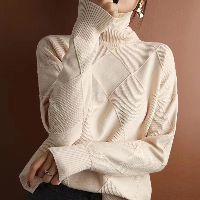 Damen kuscheliger Stehkragenpullover mit strukturiertem Strickmuster Stalluxe