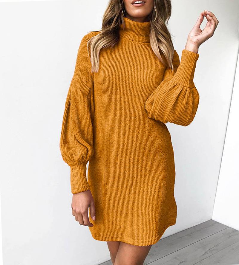 Damen Kleid mit hohem Kragen und voluminösen Ärmeln Stalluxe