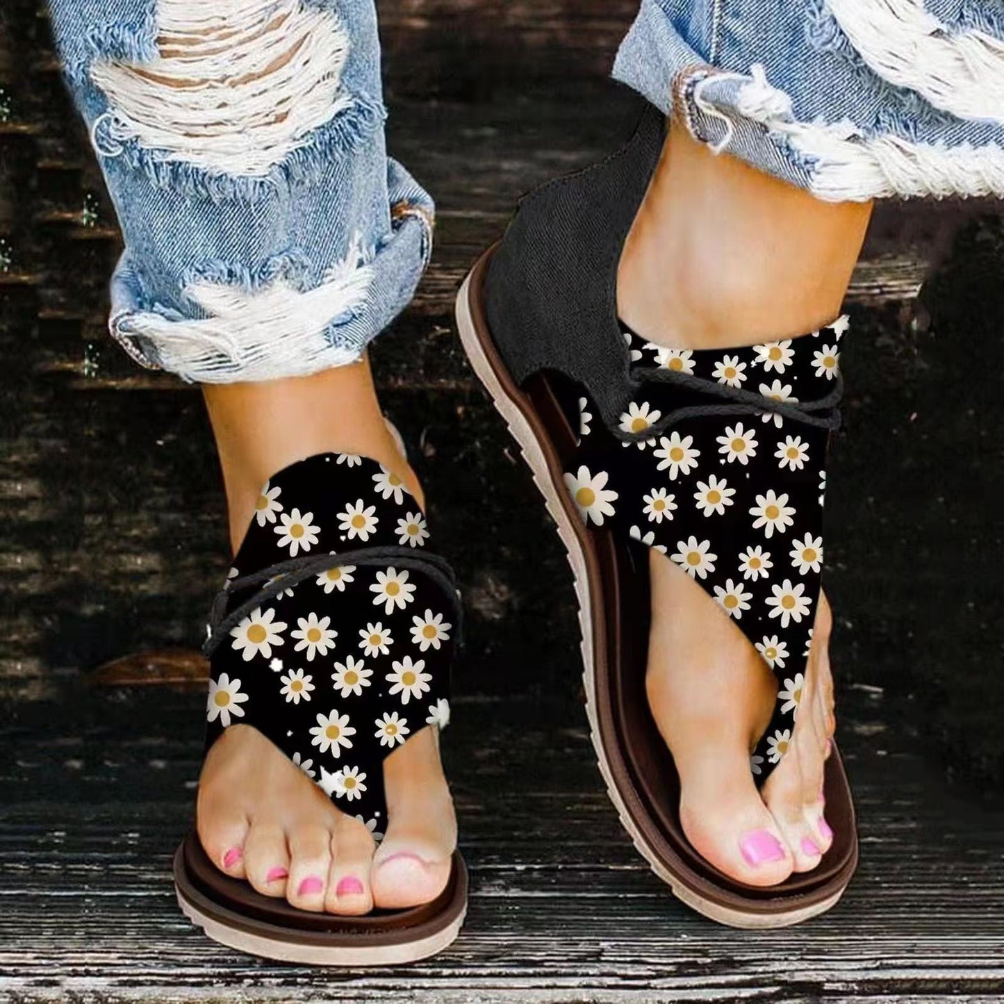 Damen Riemchen-Sandalen mit floralem und animalischem Design Stalluxe