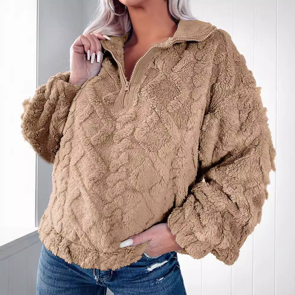 Damen Kuschelpullover mit hochgeschlossenem Reißverschluss und strukturiertem Design Stalluxe