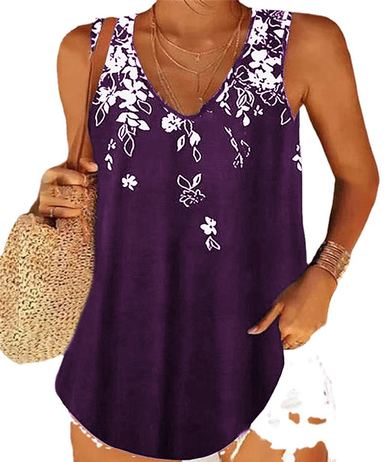 Damen V-Ausschnitt Floral Print Lässiges Tanktop Stalluxe