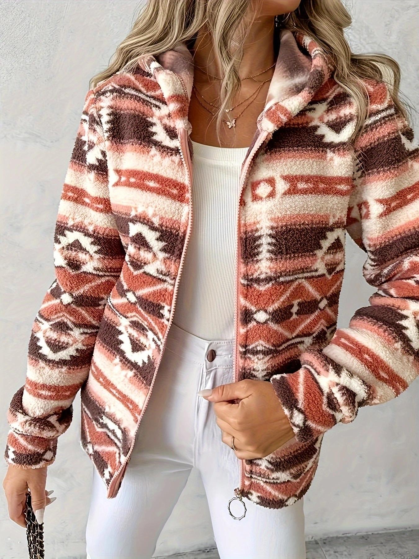 Damen kuschelige Fleecejacke mit modernem Aztekenmuster Stalluxe