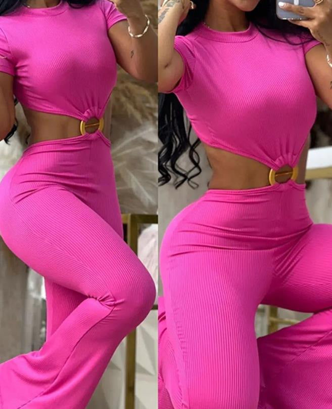 Damen cropped Oberteil mit hochtaillierter Hose im Ripp-Design Stalluxe