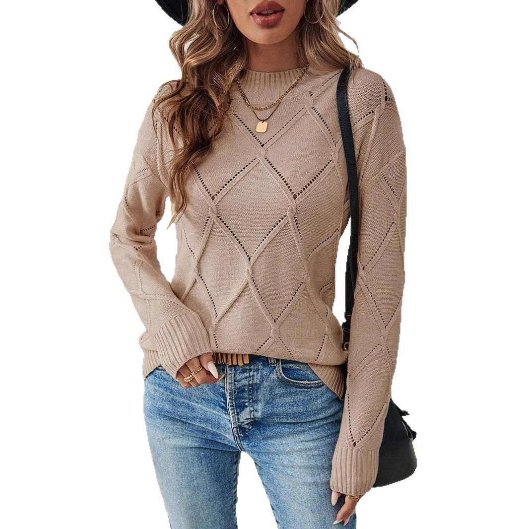 Damen Feiner Strickpullover mit geometrischem Lochmuster Stalluxe