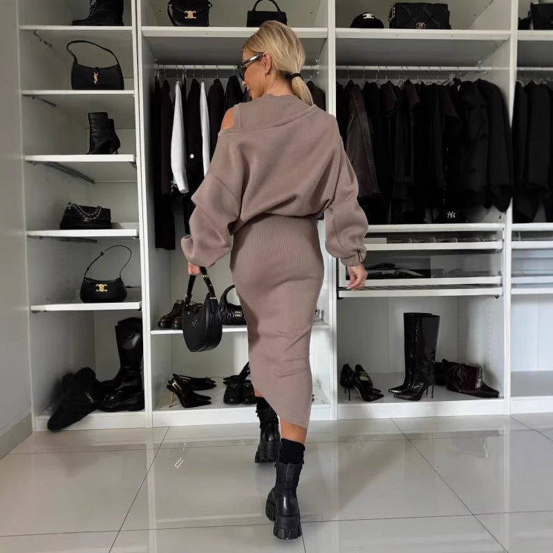 Damen legeres Sweatkleid mit asymmetrischem Saum und luftigen Ärmeln Stalluxe