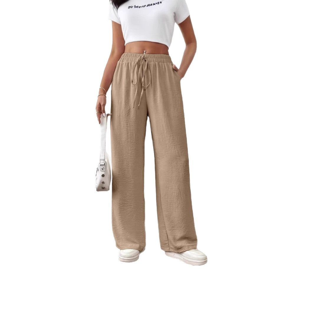 Damen Weite Leinenhose mit elastischem Bund und seitlichen Taschen Stalluxe