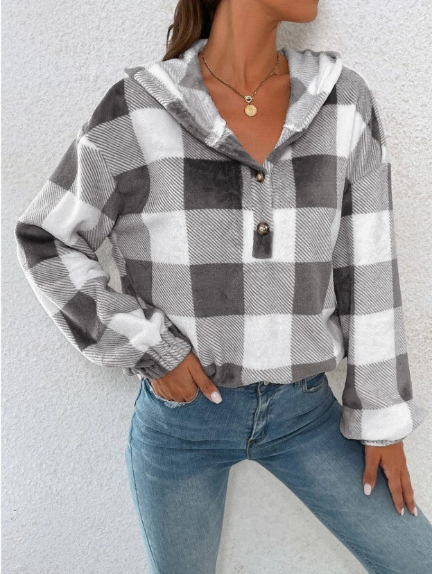 Damen Gemusterte Karo-Hoodie-Bluse Stalluxe