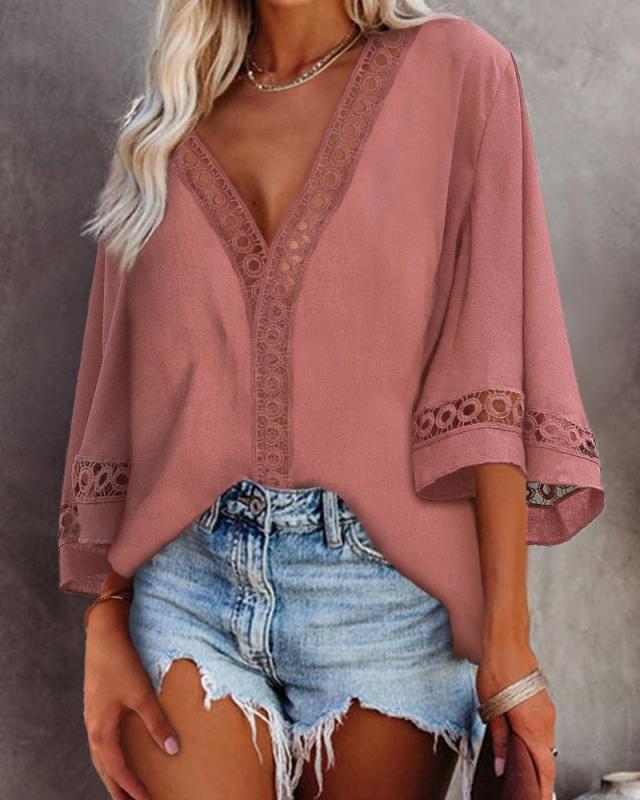 Damen Elegante Bluse mit Spitzen- und V-Ausschnitt Stalluxe