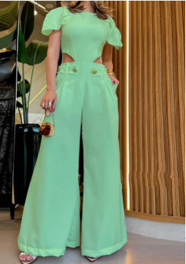 Damen Eleganter Jumpsuit mit Cut-Out und voluminösen Ärmeln Stalluxe