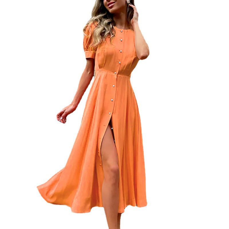 Damen Maxikleid mit Knopfdetail und seitlichem Schlitz Stalluxe