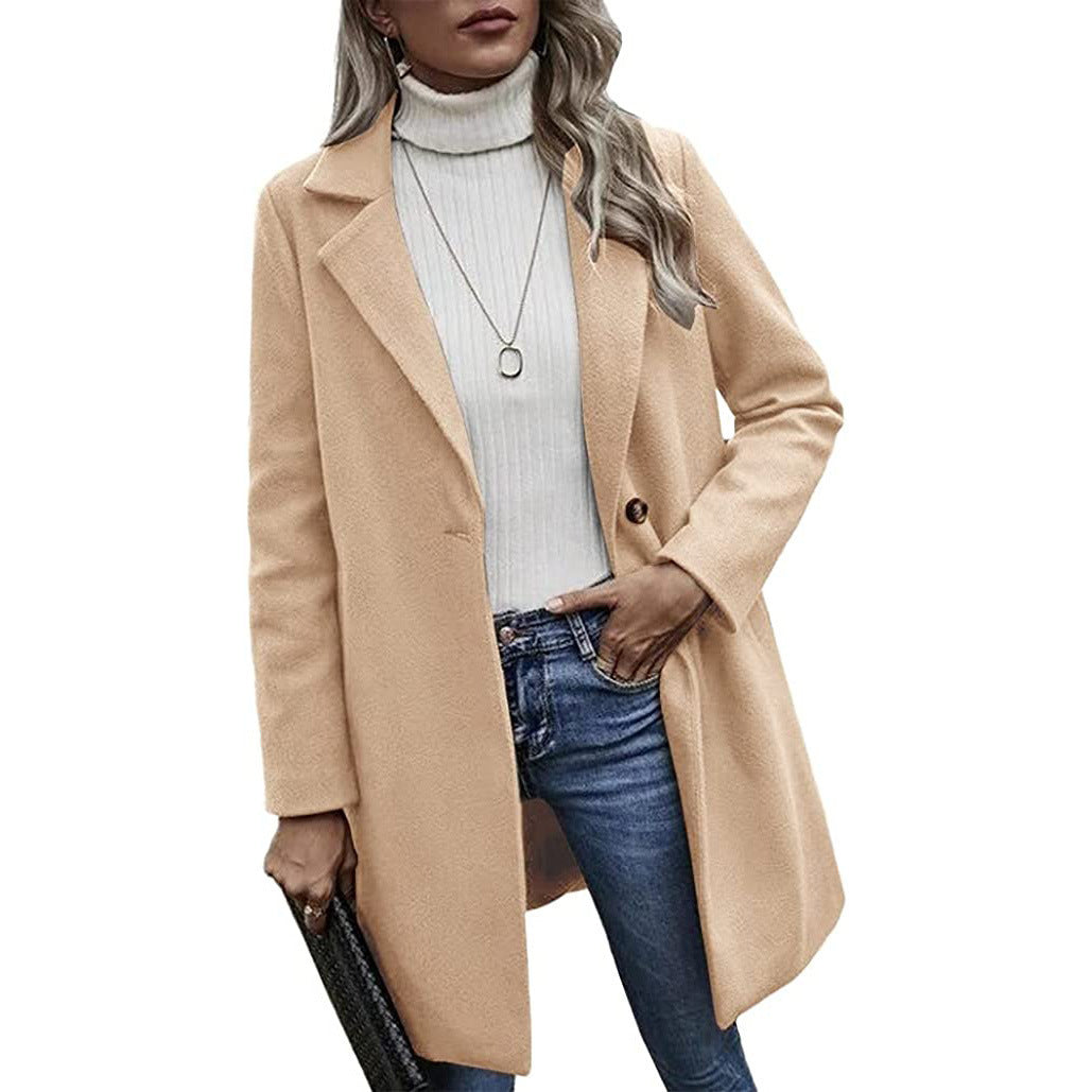Damen modischer Wollmantel mit elegantem Revers Stalluxe