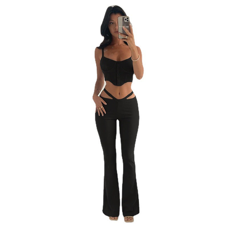 Damen modisches Crop-Top und Flared-Hosen Set Stalluxe