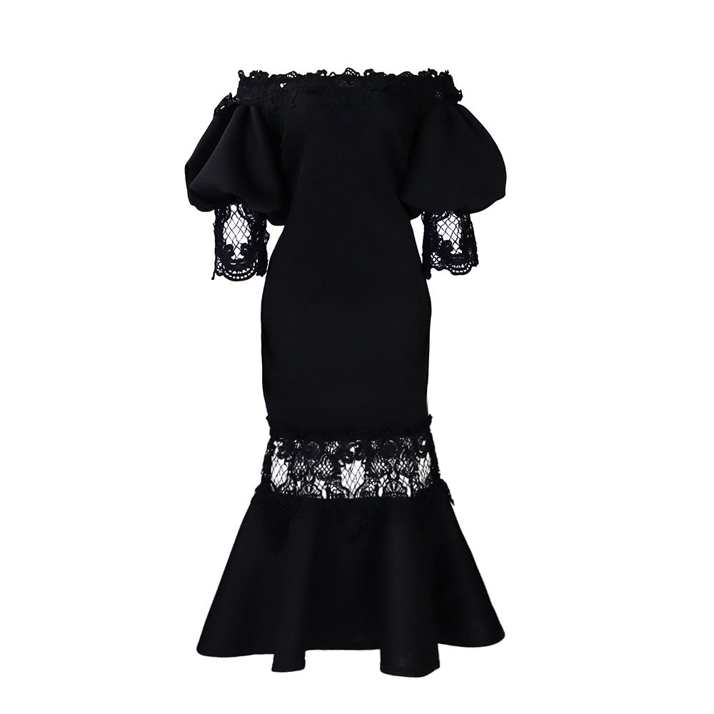 Damen Elegantes Off-Shoulder-Kleid mit Spitzendetails Stalluxe