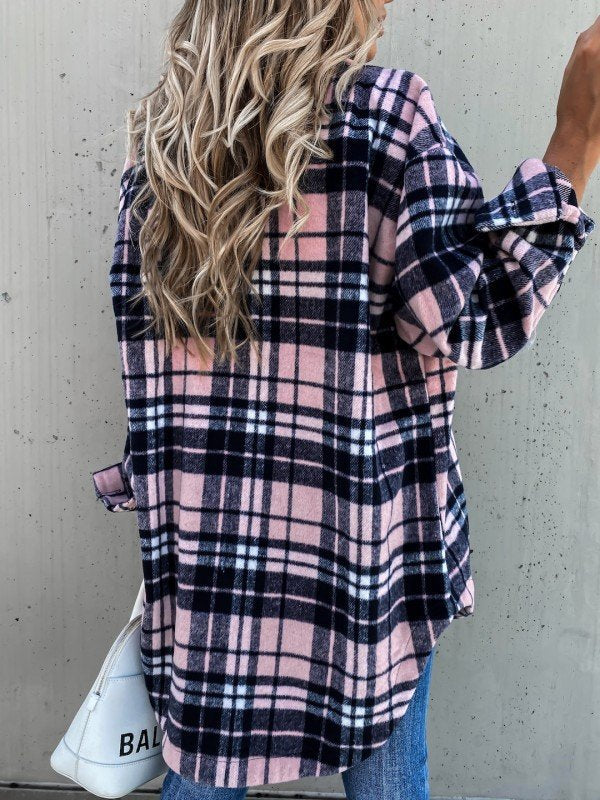 Damen Flanellhemdjacke mit Karomuster und großen Knöpfen Stalluxe