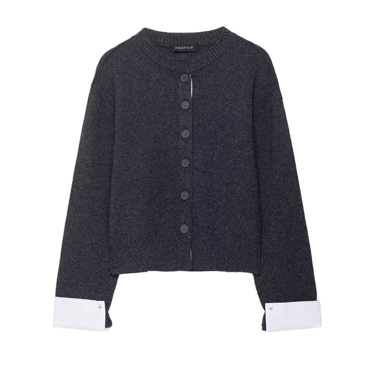 Damen modische Strickjacke mit kontrastierenden Ärmeln und durchgehender Knopfleiste Stalluxe